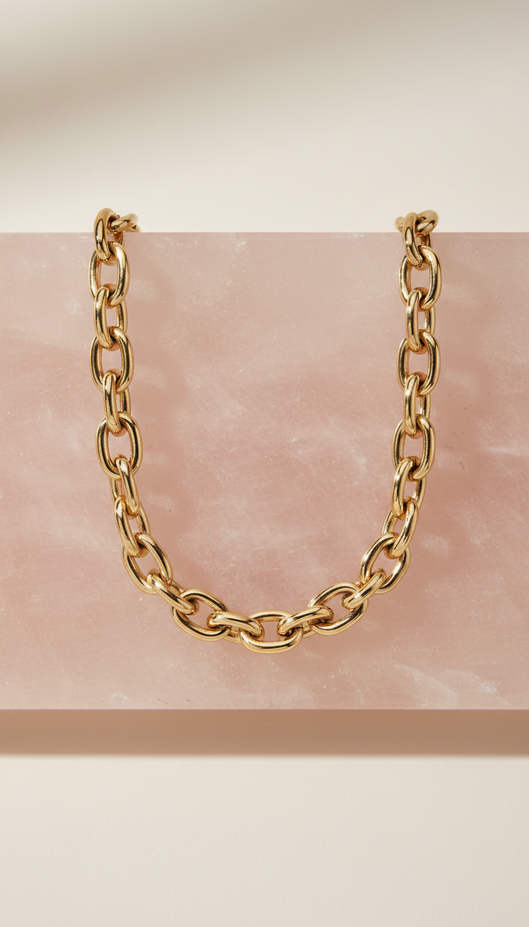 Gold Link Necklace with Tactile Finish